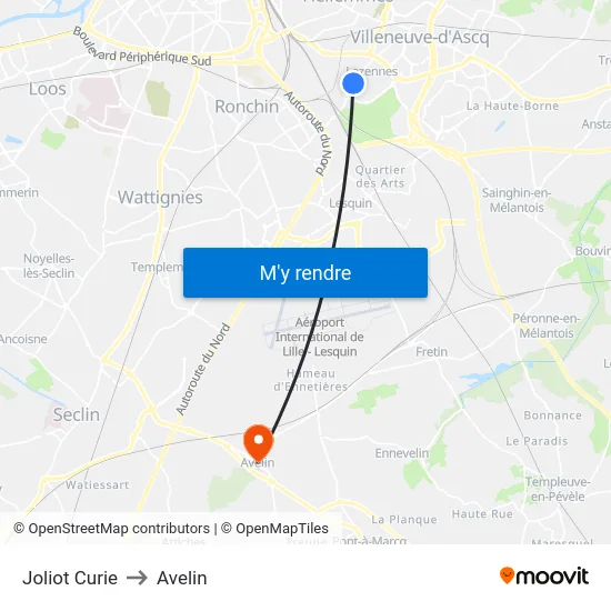Joliot Curie to Avelin map