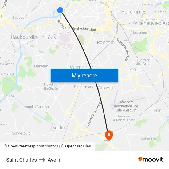 Saint Charles to Avelin map