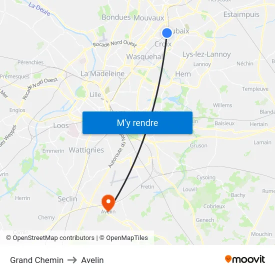Grand Chemin to Avelin map