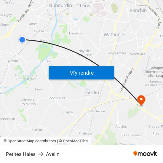Petites Haies to Avelin map