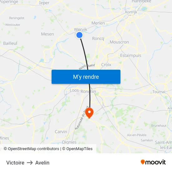 Victoire to Avelin map