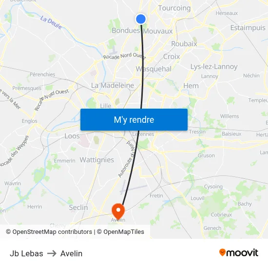 Jb Lebas to Avelin map