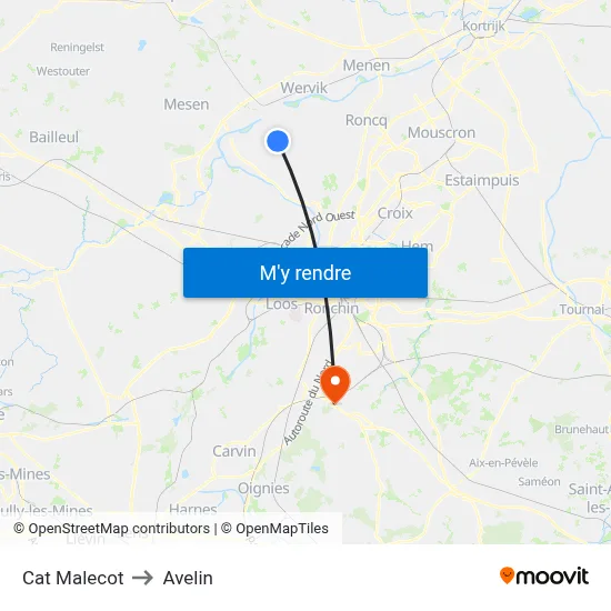 Cat Malecot to Avelin map