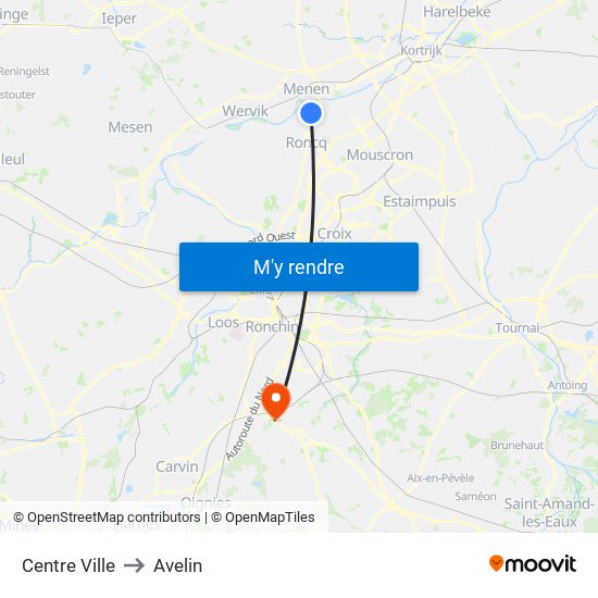 Centre Ville to Avelin map