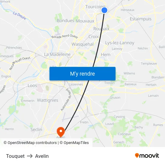 Touquet to Avelin map