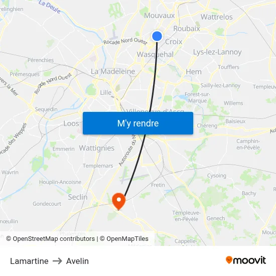 Lamartine to Avelin map