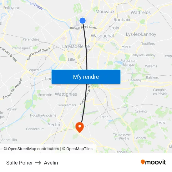 Salle Poher to Avelin map