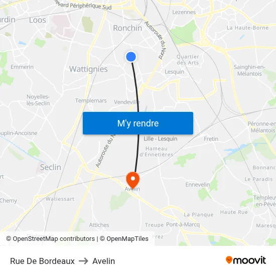 Rue De Bordeaux to Avelin map