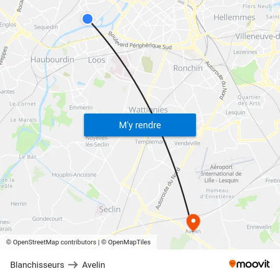 Blanchisseurs to Avelin map