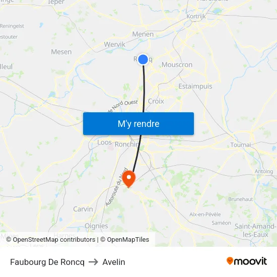 Faubourg De Roncq to Avelin map