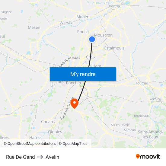 Rue De Gand to Avelin map