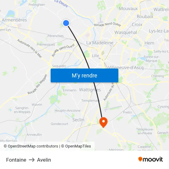 Fontaine to Avelin map