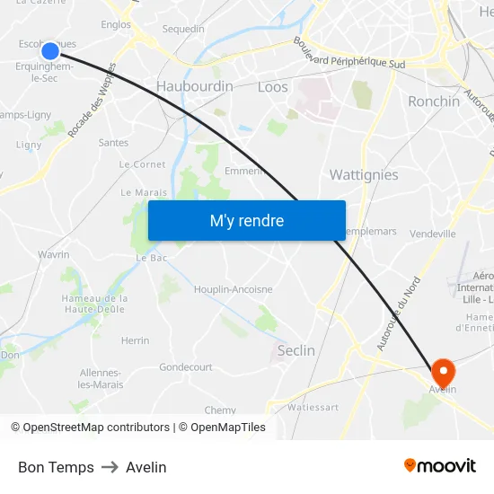 Bon Temps to Avelin map