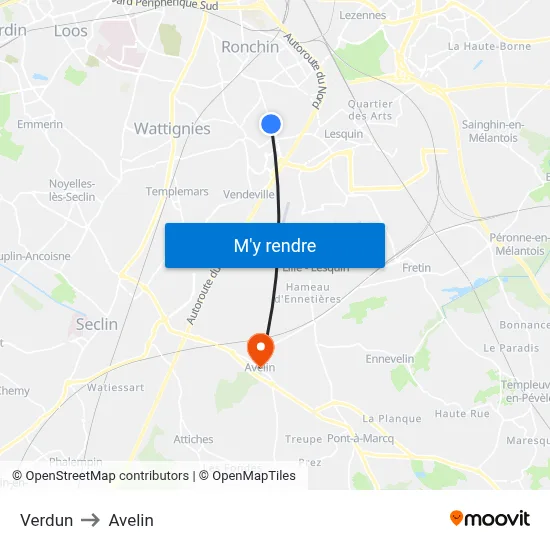 Verdun to Avelin map