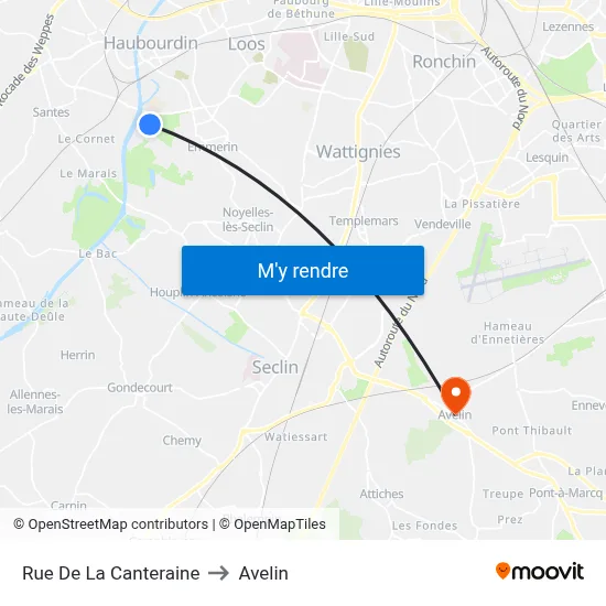 Rue De La Canteraine to Avelin map