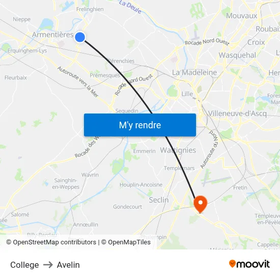 College to Avelin map