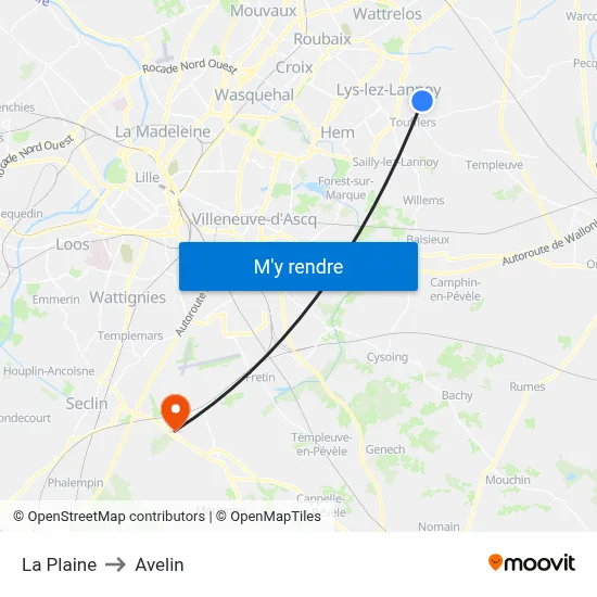 La Plaine to Avelin map