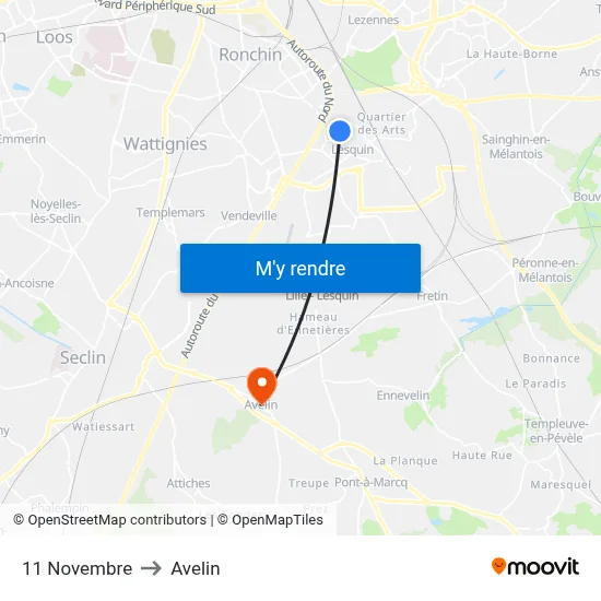 11 Novembre to Avelin map