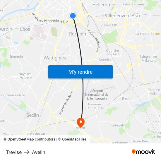 Trévise to Avelin map