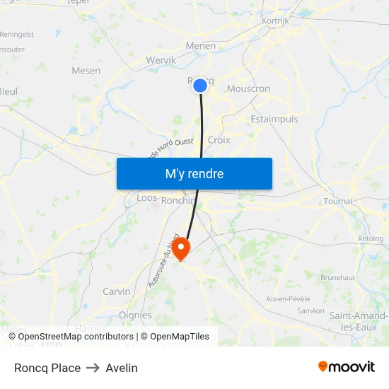 Roncq Place to Avelin map