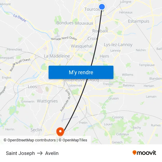 Saint Joseph to Avelin map