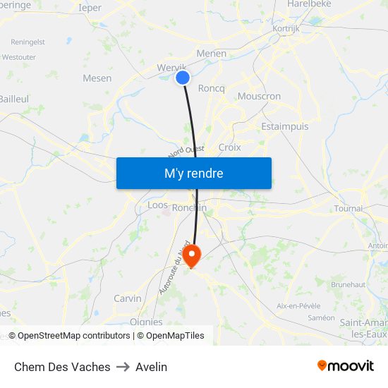 Chem Des Vaches to Avelin map