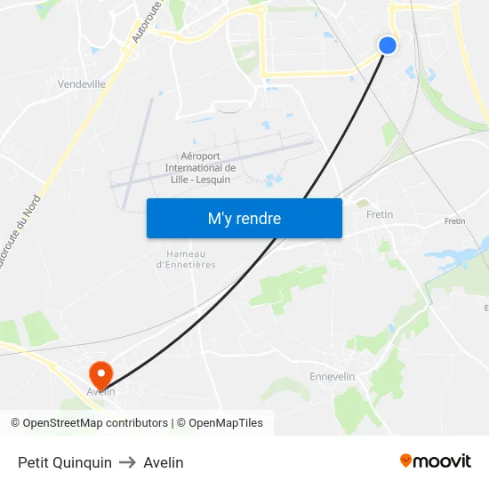 Petit Quinquin to Avelin map
