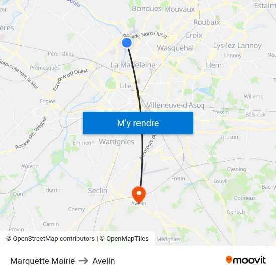 Marquette Mairie to Avelin map