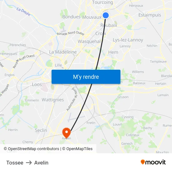 Tossee to Avelin map
