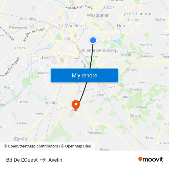 Bd De L'Ouest to Avelin map