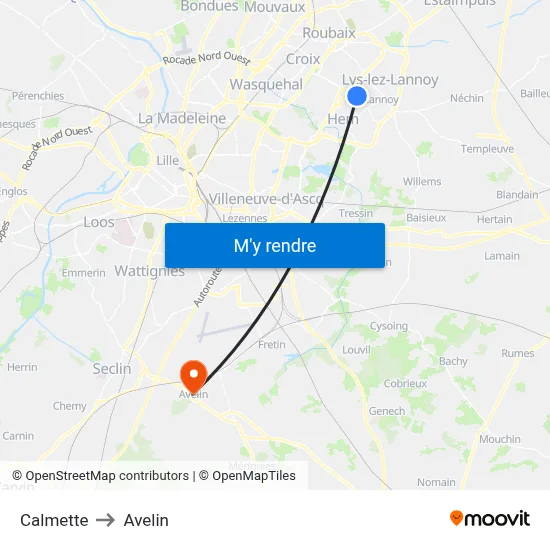 Calmette to Avelin map
