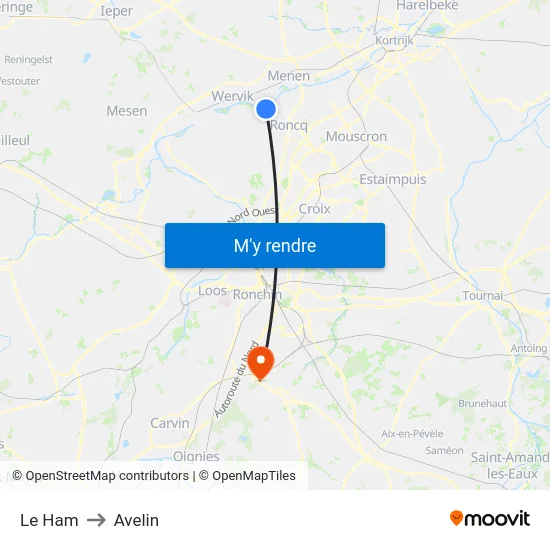 Le Ham to Avelin map