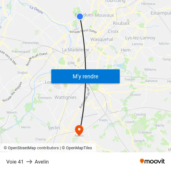 Voie 41 to Avelin map