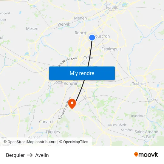 Berquier to Avelin map
