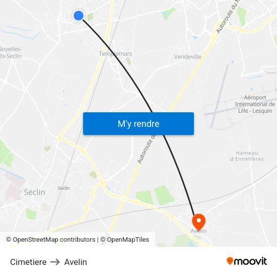 Cimetiere to Avelin map