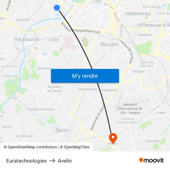 Euratechnologies to Avelin map