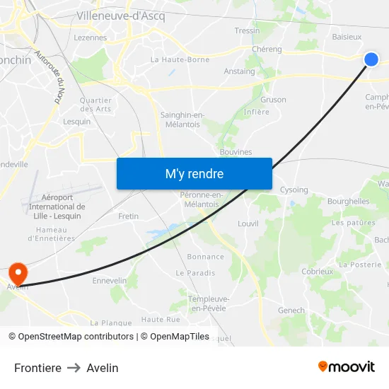 Frontiere to Avelin map