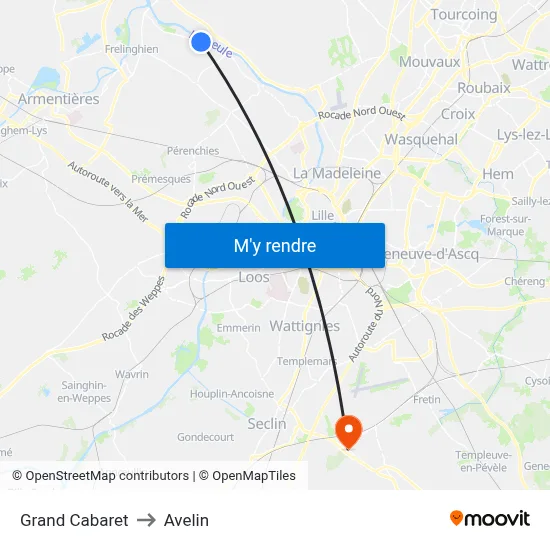 Grand Cabaret to Avelin map