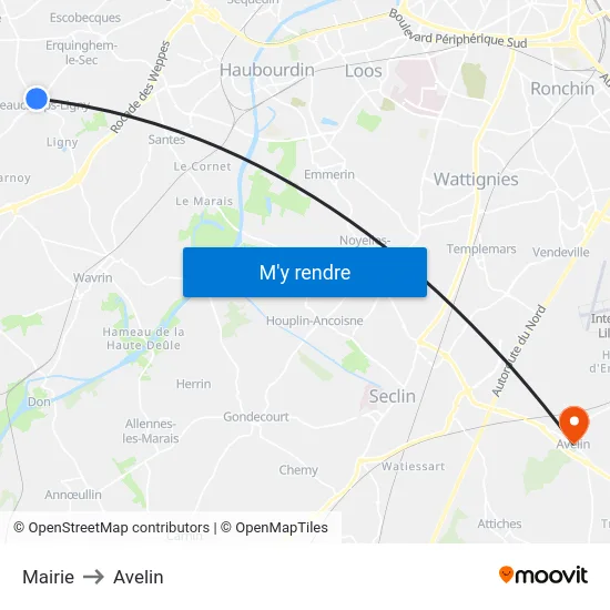 Mairie to Avelin map