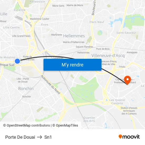 Porte De Douai to Sn1 map