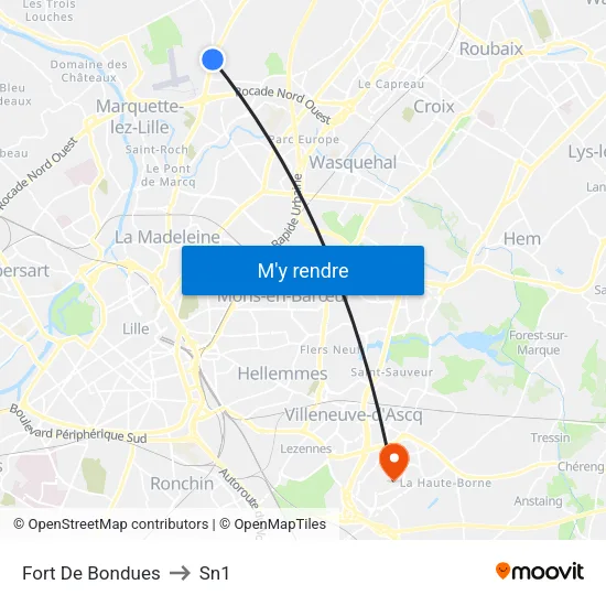 Fort De Bondues to Sn1 map