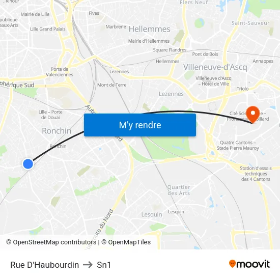 Rue D'Haubourdin to Sn1 map