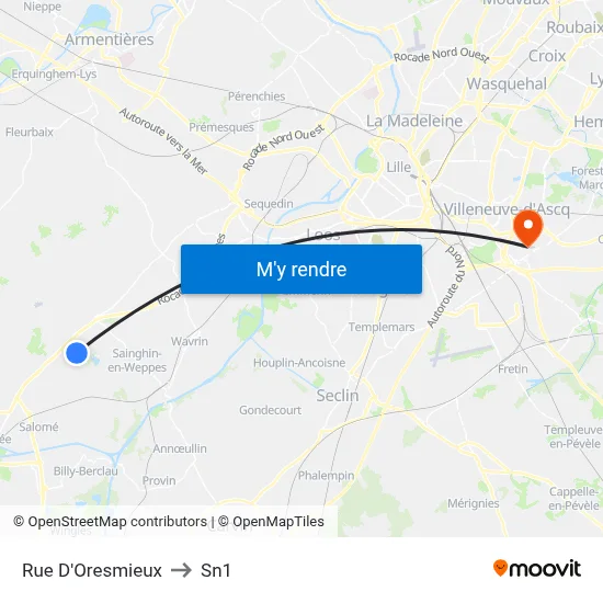 Rue D'Oresmieux to Sn1 map