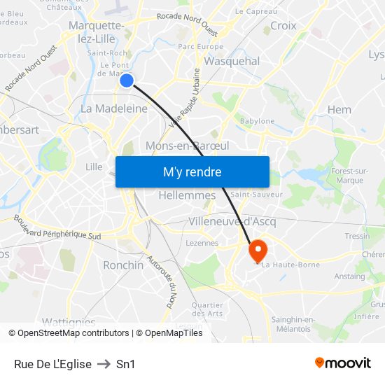 Rue De L'Eglise to Sn1 map