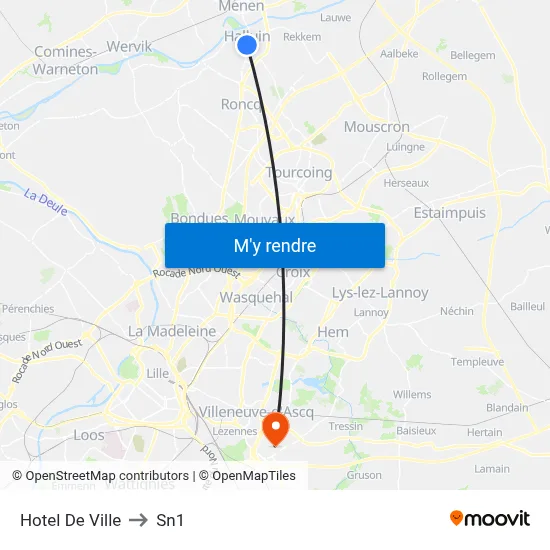 Hotel De Ville to Sn1 map