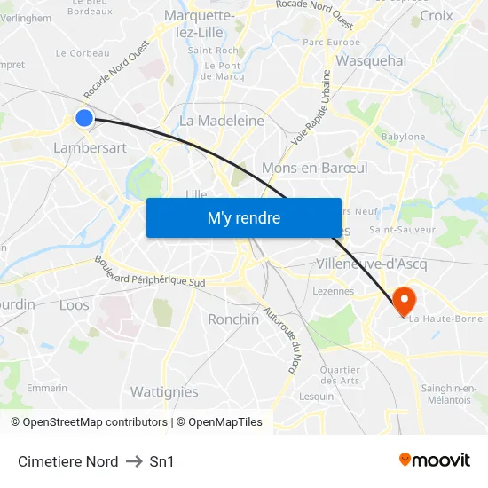 Cimetiere Nord to Sn1 map