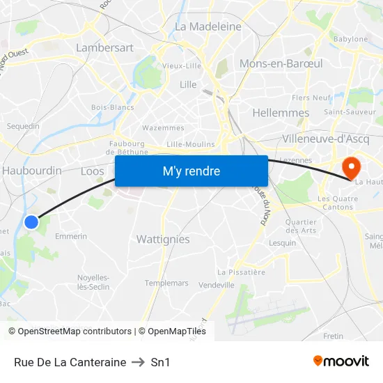 Rue De La Canteraine to Sn1 map