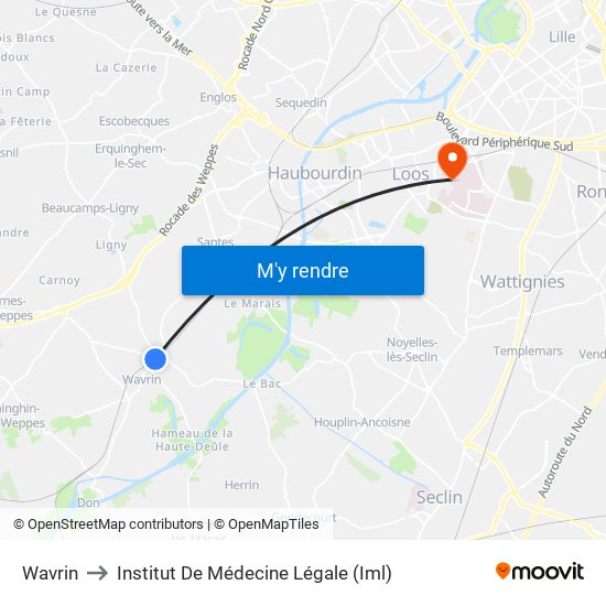 Wavrin to Institut De Médecine Légale (Iml) map