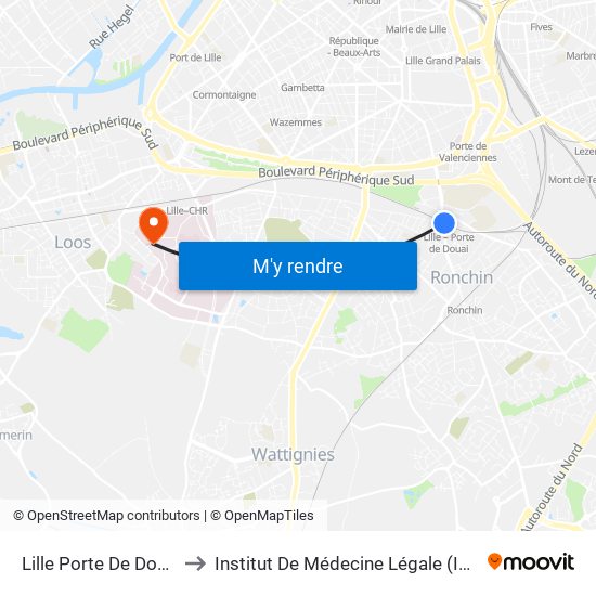 Lille Porte De Douai to Institut De Médecine Légale (Iml) map