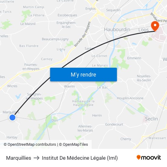 Marquillies to Institut De Médecine Légale (Iml) map